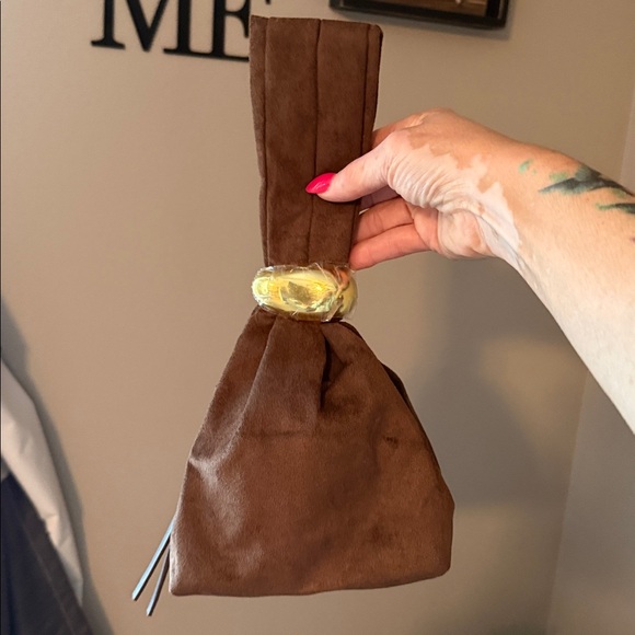 BILLINI LUCIA HANDLE BAG Knot Clutch Purse Vegan Suede Leather Brown; NWOT - Picture 2 of 8